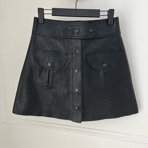 Zara Black Faux Leather A-Line Button-Front Skirt